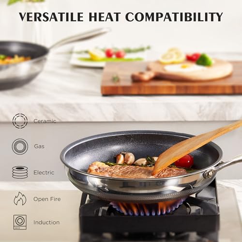 KITEXPERT Non Stick Frying Pans Set - 2 Piece (10, 12\") Titanium Ceramic Pan with Lids, Nonstick Skillet Stainless Steel, PFAS PFOA & PTFE Free, Dishwasher & Oven Safe, All Cooktops Compatible - Thumbnail 6