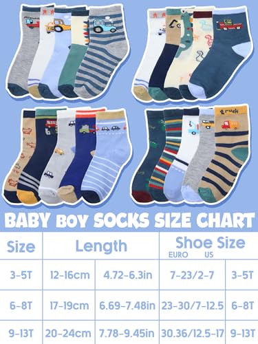 20 Pair Cartoon Socks for Boys Toddler Car Dinosaur Patterned Sport Round Neck Boys Dress Socks4