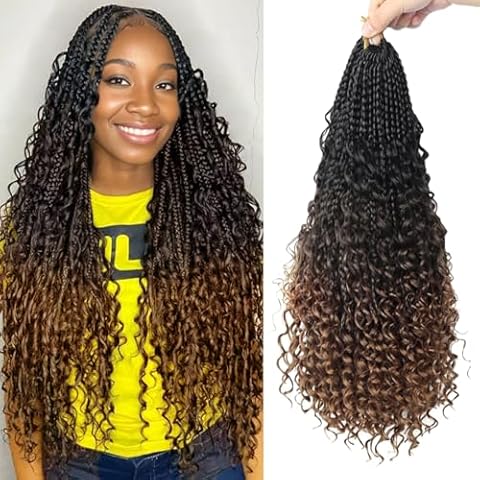 Goddess Box Braids Crochet Hair for Black Women Black Bohemian Crochet Braids 18inch Boho Pre Looped Boho Box Braid Crochet Hair(18 Inch (Pack of 8), 1B-4-30) Cover