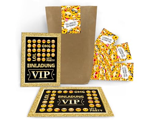 Junaversum 12 Einladungskarten zum Geburtstag Kindergeburtstag VIP Mädchen Jungen Erwachsene incl. 12 Umschläge, 12 Tüten/natur, 12 Aufkleber