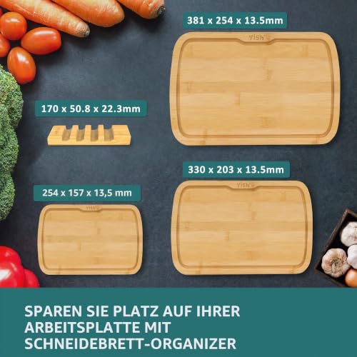Schneidebrett Holzbrett Brettchen Bambus Küche: YISH Bambus Schneidebrett Frühstücksbrettchen Holz mit Saftrille Holzbrett Groß Massiv… – Ansicht 5
