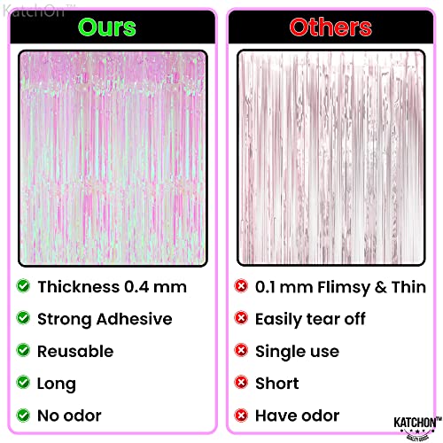 Image of KatchOn, XtraLarge Iridescent Pink Backdrop Curtain - 3.2x8 Ft, Pack of 2| Tinsel Backdrop for Gender Reveal, Bachelorette, Bridal Shower, Birthday Decorations | Mermaid, Unicorn Birthday Decorations