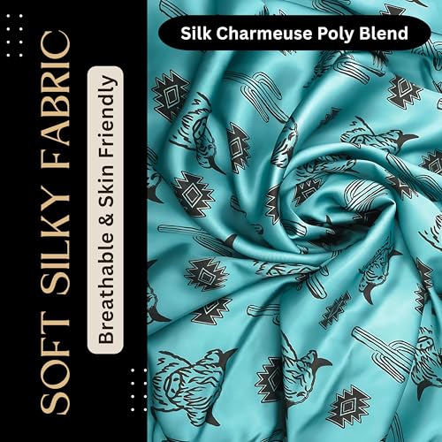 Wild Rag Silk Scarf 36'', Western Cowboy Bandana Square Silky Wild Rags,Turquoise &Black Cactus Highlander Tibal Scarves for Men & Women3