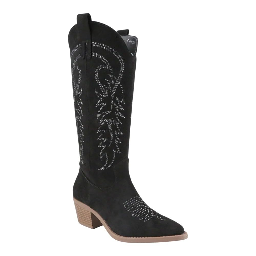 Women Cowboy Boots - Cowgirl Boots Chunky Heel Pointed Toe Pull-on Western Mid Calf Fashion Boots