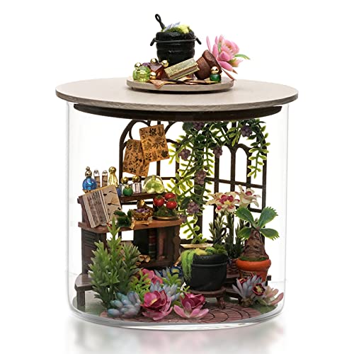 Cuteefun Kit de Mini Casa de Muñecas DIY, Kit de Botella de Sueño de Madera DIY con Cubierta de Polvo, Artesanías para Adultos, Sala Creativa Proporcional 1: 100, Regalos, Navidad (Jardín Mágico)