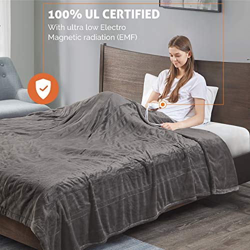 Degrees Of Comfort California King Electric Blanket With Dual Controls, Heated Blanket For Bed,Auto Shut Off, Machine Washable -Grey, 100Wx94L #TOP1