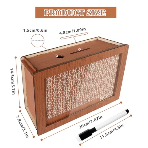Cash Vault Wooden Savings Box 10000,Wooden Money Box Money Bank,Money Saving Box,Wooden Savings Box with Money Target & Numbers,Money Box for Cash Saving,Best for Friends (10000 Dollar)