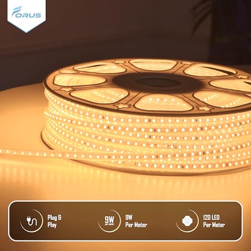 Image of Forus LED Rope Light 35 Meter 6 Month Warranty, Outdoor Waterproof Decorative Cove Lights for Ceiling, Balcony, Home Decor, Interior Decoration, Flexible Profile Light for Diwali, Christmas-Yellow