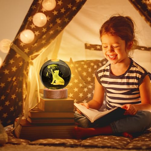 Image of Cat Gifts for Cat Lovers for Women, Large 3D Night Light, Crystal Lamp 16 Color Changing with Remote Control for Bedroom Decor, Play with Butterfly