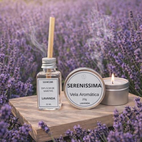 Kit Aromático com 1 mini Difusor de Varetas 30ml e 1 mini Vela Aromática 20g (Lavanda)