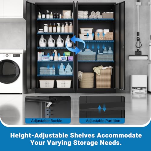 Image of Metal Storage Cabinet with Lock Doors and 5 Adjustable Shelves