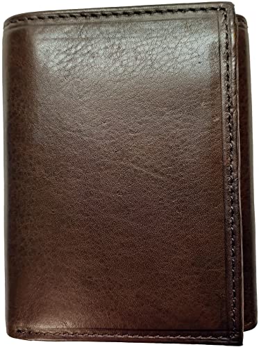 Paul and Taylor Men's TriFold RFID Protected Genuine Leather Wallet W/ Left Side ID Window, 6 Credit Card Slots, 2 Hidden Pockets, Divided Currency Compartment & Key Holder #202 (Brown) (P51202)
