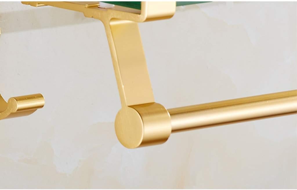 Tempered Glass Shelf Bathroom Shelves Wall Mounted, Stainless Steel Chrome Finished with 2 Hooks (Color : Gold, Size : 50cm) (Gold 60cm)