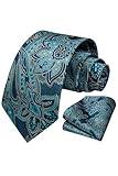 HISDERN Conjunto de corbata y bolsillo con pañuelo de boda floral Paisley para hombre
