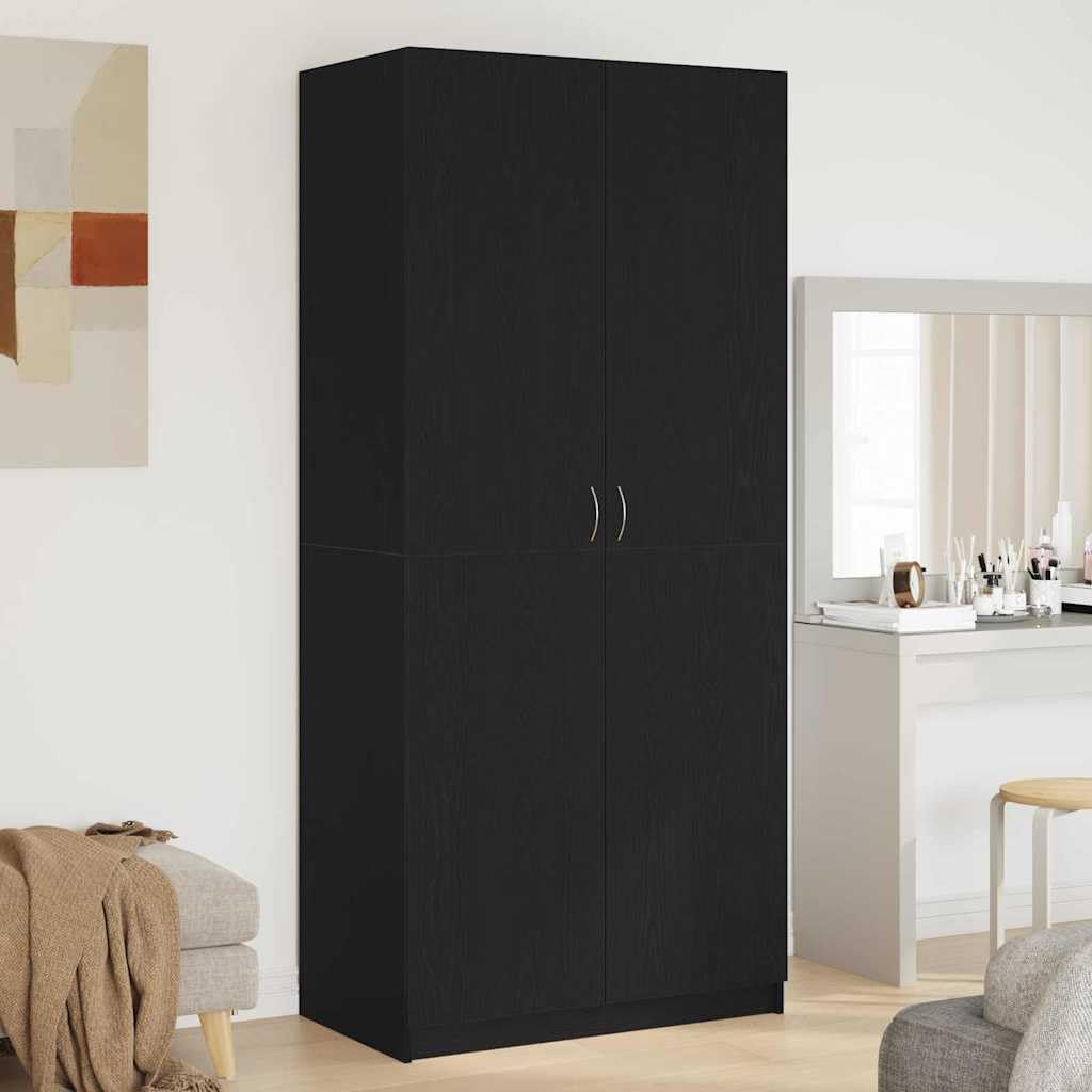 Armario de roble negro de 4 puertas para dormitorio con amplio almacenamiento