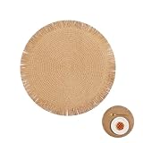 JOVYTH 1 Stück runder Tischset mit Quasten in Braun – handgewebtes Platzdeckchen Ø38cm hitzebeständig, tischset für Boho-Deko, Küche, Restaurant, Weihnachten, Geburtstag