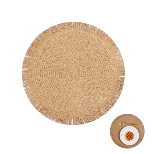 JOVYTH 1 Salvamanteles Redondo Marrón Con Borlas – Individual De Mesa Tejido A Mano Resistente Al Calor, Para Decoración Boho, Cocina, Restaurante, Navidad, Cumpleaños