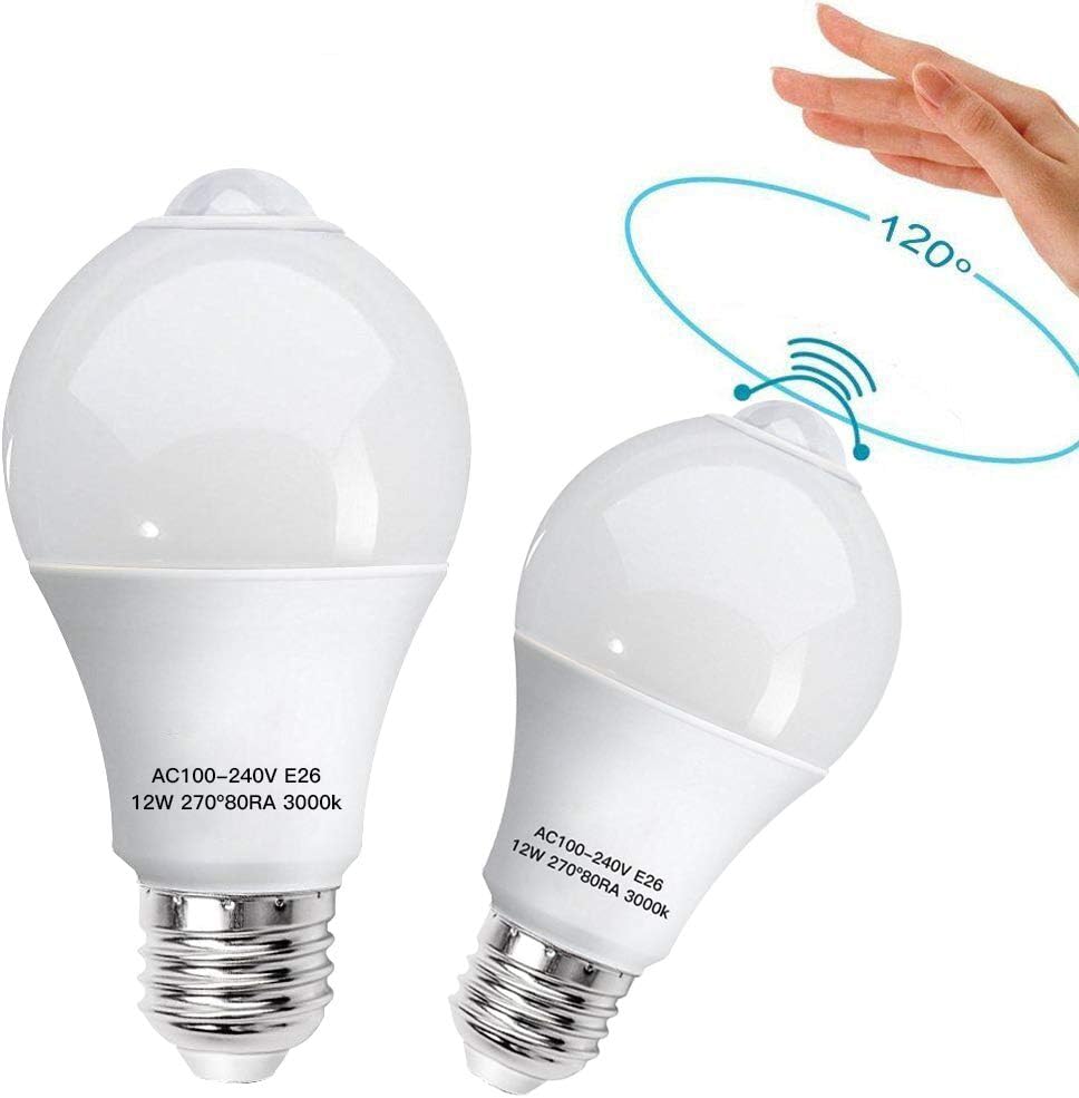 Motion Sensor Light Bulbs, LEDMEI 2 Pack Dusk To Dawn PIR Motion Detector LED Bulbs 3000K Warm White 80Ra 1100LM E26 Base 100W Equivalent Auto on/off LED Night Lights For Indoor Stairs Porch Garage