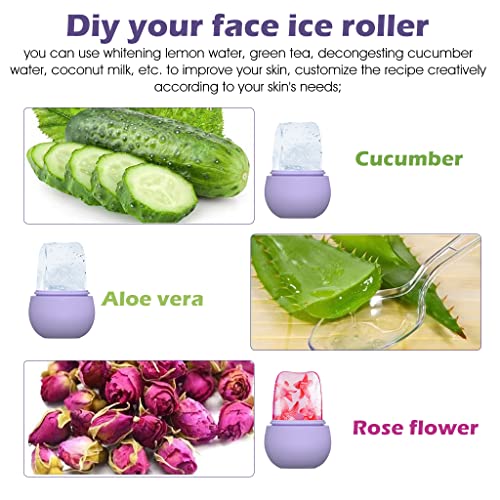 Image of HANNEA Ice Roller for Face Massage & Eye, Anti-Leak Silicone Ice Face Roller Ice Mould With Cleansing Brush, Women Skin Care Ice Facial Roller for Eliminate Edema & Calm Skin, Shrink Pore (Purple)