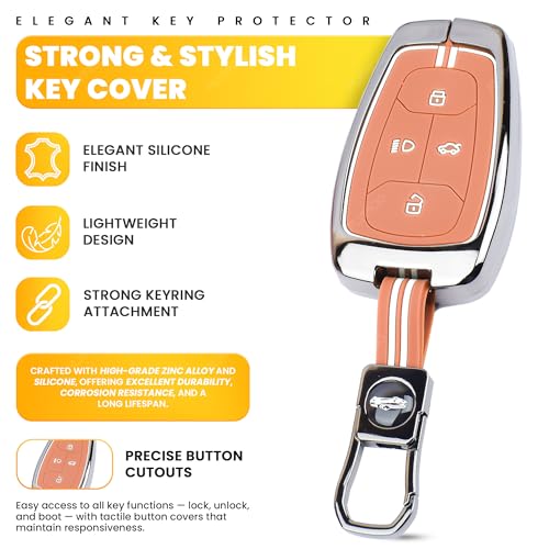Image of Coll of Fest Premium Metal Silicone Brown Key Cover Compatible with Tata Nexon | Tata Harrier | Tata Safari | Tiago EV | Altroz | Tata Tigor | Punch | Tata EV 4 Button Key Glow in Dark