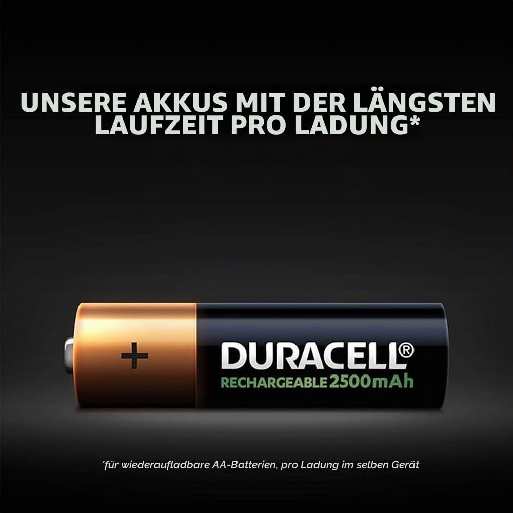 Duracell Akku AA, wiederaufladbare Batterien AA, 8 Stück, Unsere Nr. 1 - längste Haltbarkeit pro Aufladung, vorgeladen [Amazon Exclusive] (Packung mit 2)