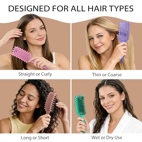 Quenxe Curl Defining Brush, Curly Hair Brush with Vented Design for Detangling and Shaping, Wet & Dry Use, Reduces Pulling for Women and Men (Pink Brown) - Image 7