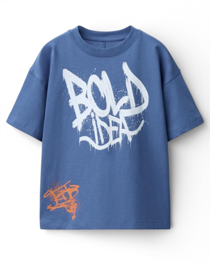 Image of Alan Jones Clothing Boys Oversized Cotton Printed T-Shirt | Round Neck, Short Sleeves, Casual Wear
