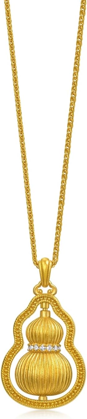 CHOW SANG SANG 999.9 24K Gold Diamond Cultural Blessings Auspicious Gourd WULU Necklace for Women & Men Size 47cm 95749N