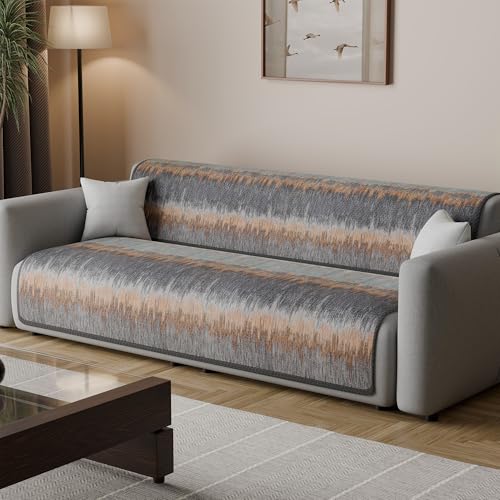Image of Kuber Industries Net Cotton 3 Seater Long Seat Sofa Cover Set for Dust Protecter | Couch Cover for Living Room, Home | Paradise 1437 - Grey & Brown