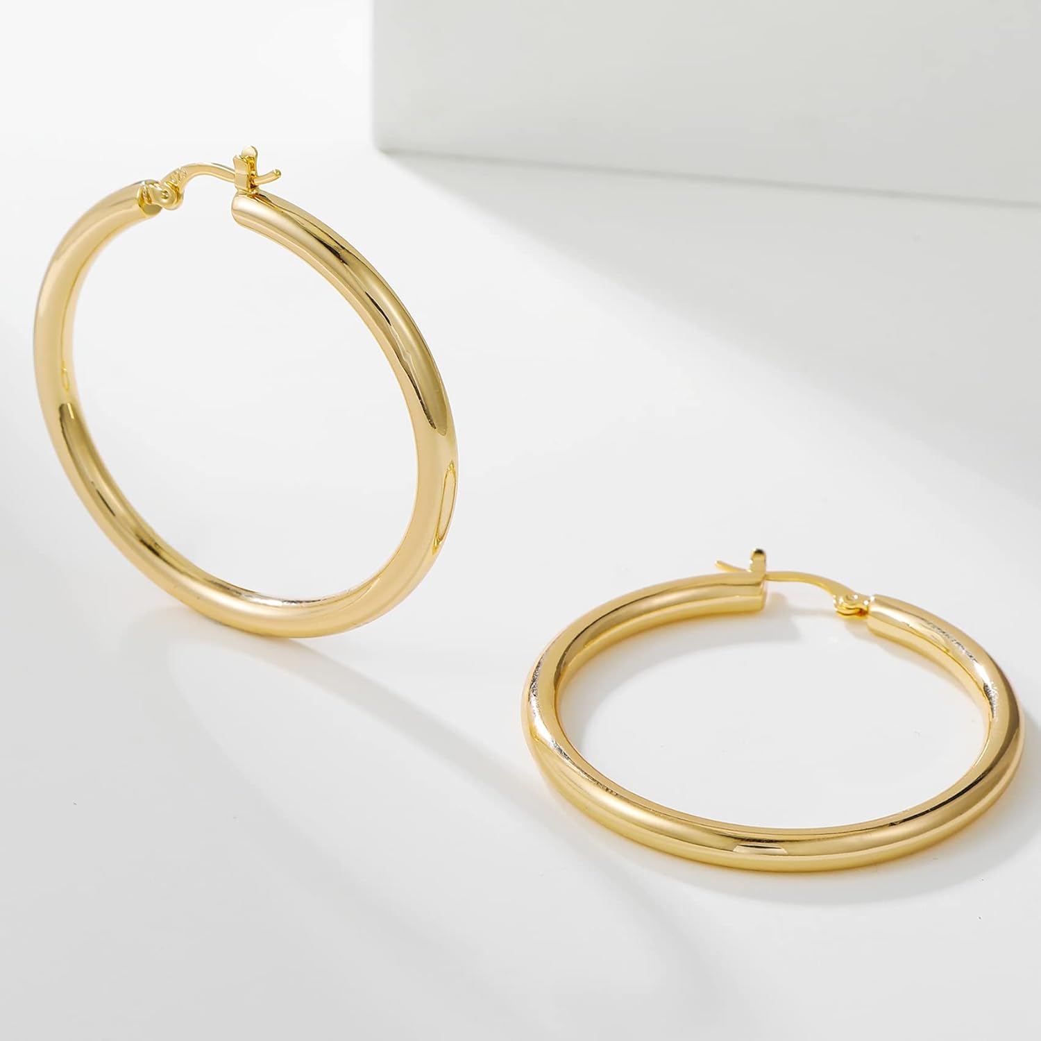 4mm Thick Gold Chunky Earrings Steling Silver Post Hoops Earrings For Women Hollow Tube Hoops Earrings Thick Gold Hoop Earrings Hypoallergenic Lightweight Gold Hoop Large Earrings 20/30/40/50/60MM - Image 9