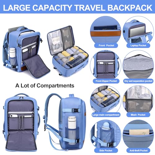 Image of Travel Laptop Backpack for Men Women Airline Approved Carry On Backpack with Shoe Pouch,TSA 15.6inch Laptop Mochila Flight Approved Personal Item Bag for Weekender Bookbag Travel Essentials,Blue