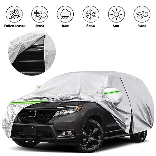 Image of Waterproof SUV Car Cover Custom Fit for 2019-2024 Honda Passport, 6 Layers All Weather Car Covers with Zipper Door & Windproof Bands for Sun Snow Rain Dust Protection, Outdoor Indoor