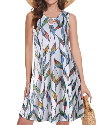 Image of Summer Dresses for Women 2026 Casual Sleeveless Sundress Floral Loose Fit Beach Cover Up with Pocket
