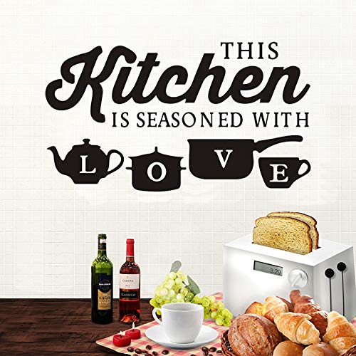 YINASI Kitchenware Wall Stickers, DIY Art Mural Decor Removable Wall Decals Kitchen Home Wall Art Decoration Dinner Room- This Kitchen is Seasoned with Love Quotes 50X30CM