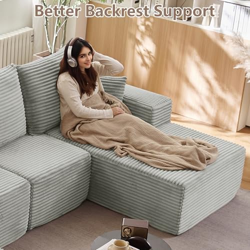 135" Modular Sectional Sofa with U Shaped Chaise, Upholstered Couches for Living Room with Deep Seat, No Assembly Required, Corduroy Cloud Couches, Grey(Left-Facing Chaise - Image 5