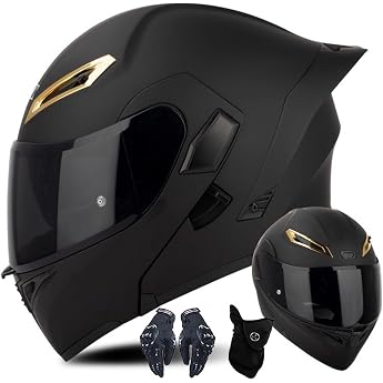 Modular Motorcycle Helmet with Gloves and Face Protection, Flip Up Helmet, Adult Motorcycle Helmet with Double Visor, ECE App