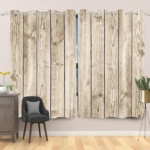 IKDZCM 2 Cortinas Opacas con Textura de Madera sintética Realista para Ventana, para Sala de Estar, Dormitorio, con Aislamiento térmico (Ancho x Alto/2 x 160 x 200 cm)