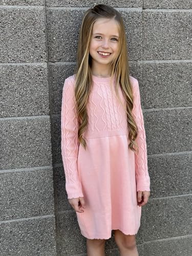 Yousie Girls Sweater Dress Crew Neck Long Sleeve Fall Winter Knit Dress for 4-11 Years2