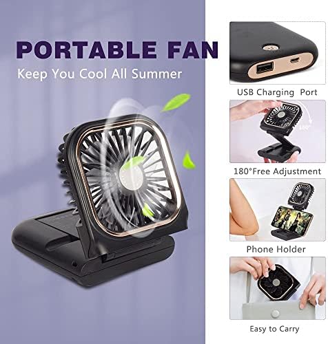 FADACHY Handheld Fan, Portable Fans with 3 Speeds,3000 mAh Wireless USB Rechargeable Power Bank Mini Personal Fan,Foldable Hanging Cooling Neck Fan