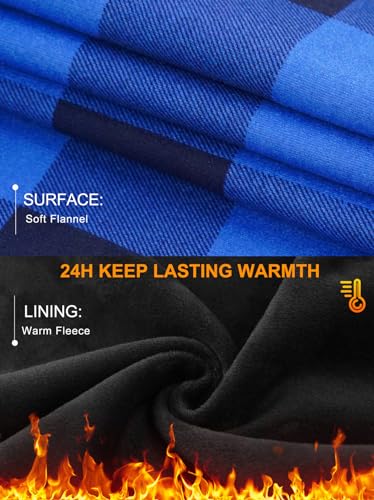 Boyzn Hemdjacke Herren mit Kapuze Flanellhemd Kariertes Jacke Warm Gefüttert Fleecejacke Freizeithemd Hoodie Herren Winterjacke mit Taschen Outdoor Sweatjacke Blue-Q1-3XL