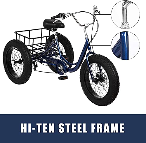 Bicicleta triciclo para adultos de 24", con canasto, 7 velocidades, ideal para compras y desplazamientos urbanos, color azul, capacidad de carga de 330 libras miniatura 7