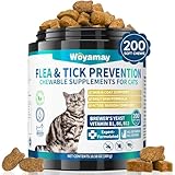 Woyamay Flea and Tick Support for Cats Chewables, 200 Treats Natural Cat Flea Chews, Daily Cat Flea Care, Flea Support Chewable Supplement for Cats Kittens for All Breeds, Chicken Flavor