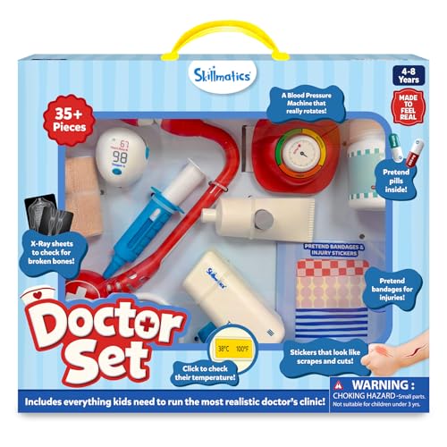 Image of Skillmatics Doctor Set for Kids - 35+ Piece Pretend Play Medical Kit with Interactive Tools, Thermometer, BP Monitor, X-Ray Sheets & Prescription Pad, Role Play Toy, Gift for Ages 4, 5, 6, 7, 8