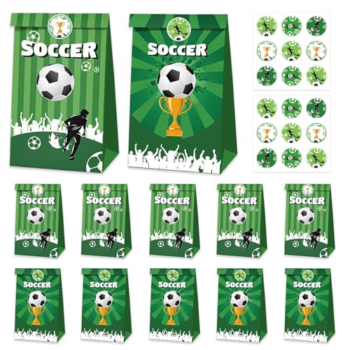12 Stück Fußball Party Tüten mit Aufkleber, Fussball Candy...