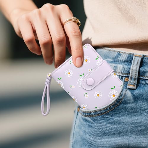 Image of Farcauo Womens Wallet Cute Small Wallets for Women Purple Women's Wallet Kawaii Flower Card Wallets for Women Ladies