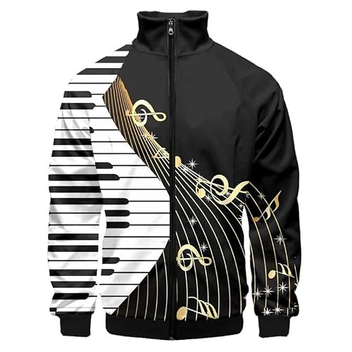Image of keepmore Men's Music Notes Printed Long Sleeve Jacket Lightweight Bomber Jacket Light Track Jackets Casual Windbreaker Outdoor Street Fashion Coat