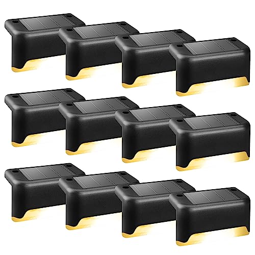 Solpex Luci solari per esterni, 12 pezzi, luci a LED impermeabili per scale esterne, gradini, recinzioni, cortili, patio, grondaia, sentiero, decorazione (nero, bianco caldo)