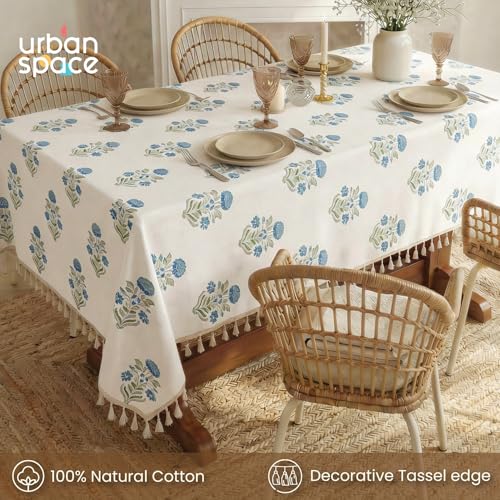 Image of Urban Space 100% Cotton Table Cover for Square Dining Table, Printed Table Cloth for Dining /Center Table, for Upto 4.5 ft x 4.5 ft Table (Liberty Blue, 48 inch x 48 inch - Square)
