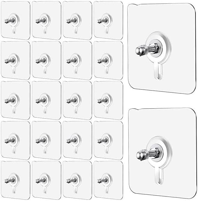 50 PCS Self Adhesive Wall Screw Hook Without Nails, Heavy Duty Strong Nail Free Wall Hook for Hanging Photo Frame/Wall Clock/Kitchen Accessories Items/Towel Holder/Wall Decor (50 Pcs)