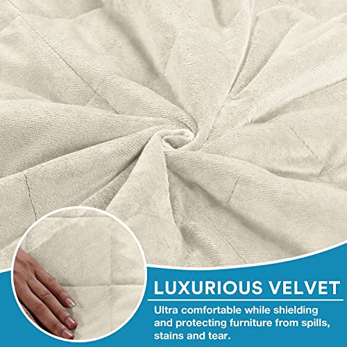 Funda reclinable de terciopelo marfil con correa elástica más ancha 5